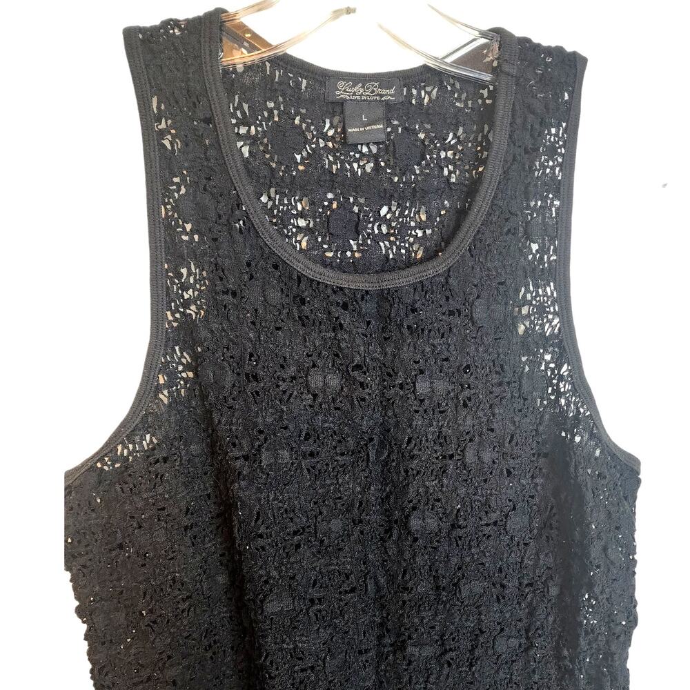 Lucky Brand Open Knit Crochet Tank, Large - Picture 2 of 5